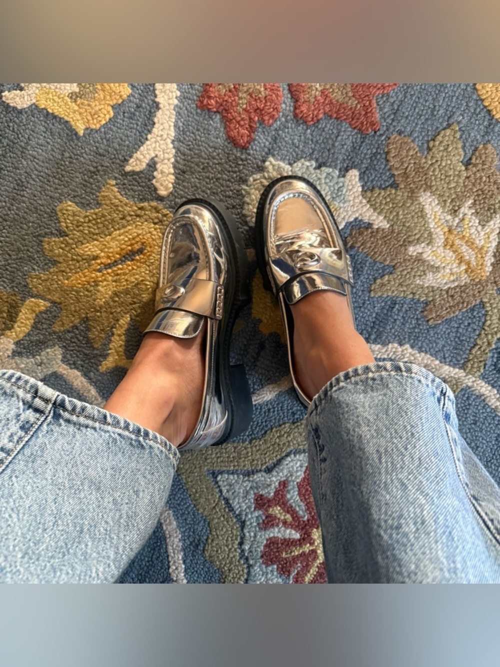 Coach Metallic Silver Women’s platform Penny Loafers